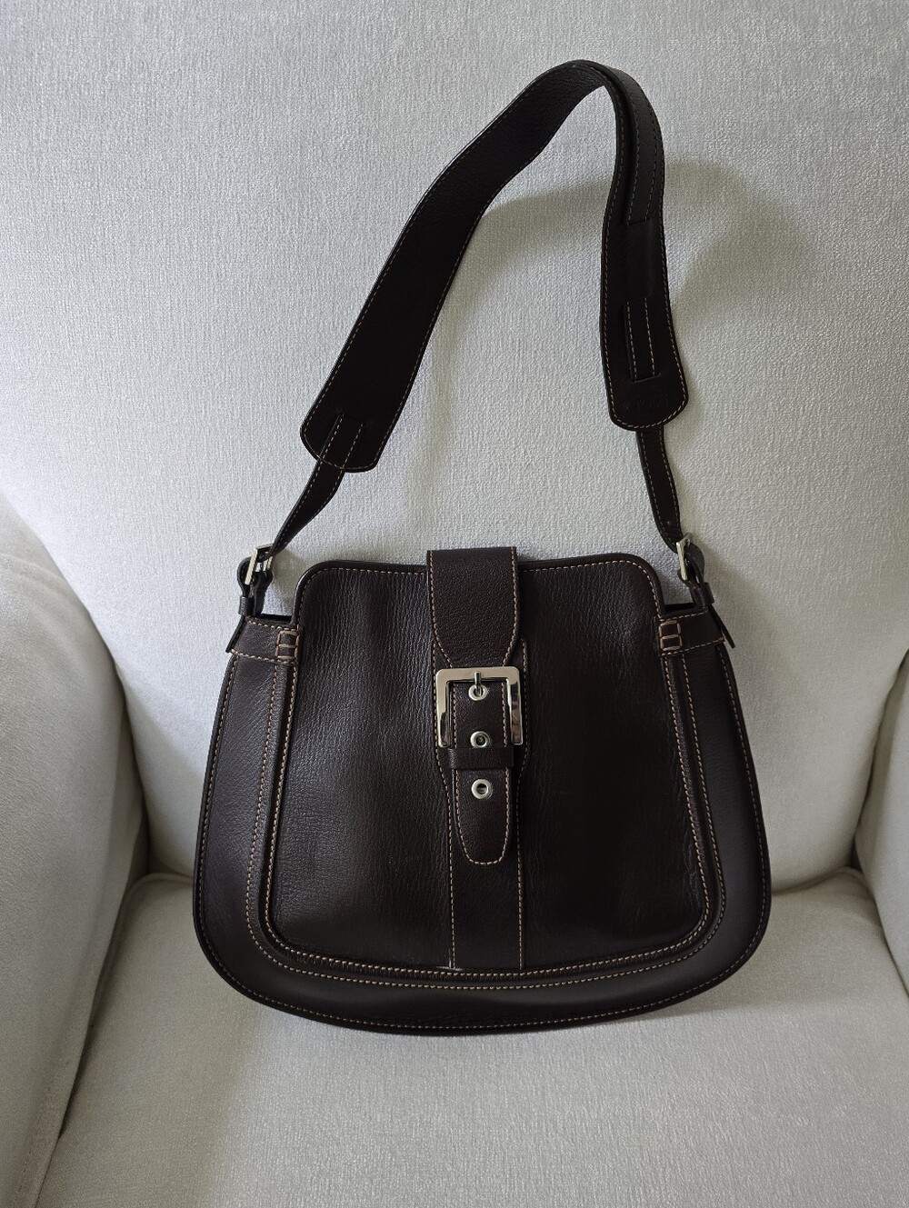 Vintage Tod's Dark Brown Leather Saddle Style Shoulder Bag